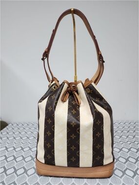 Authentic LOUIS VUITTON Limited Edition Monogram Rayures Noe Brown/Cream